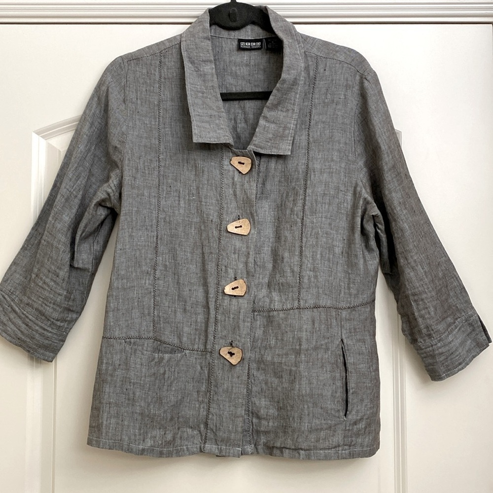 NTCO Nomadic Traders linen blouse top womens S artsy buttons Lagenlook coastal